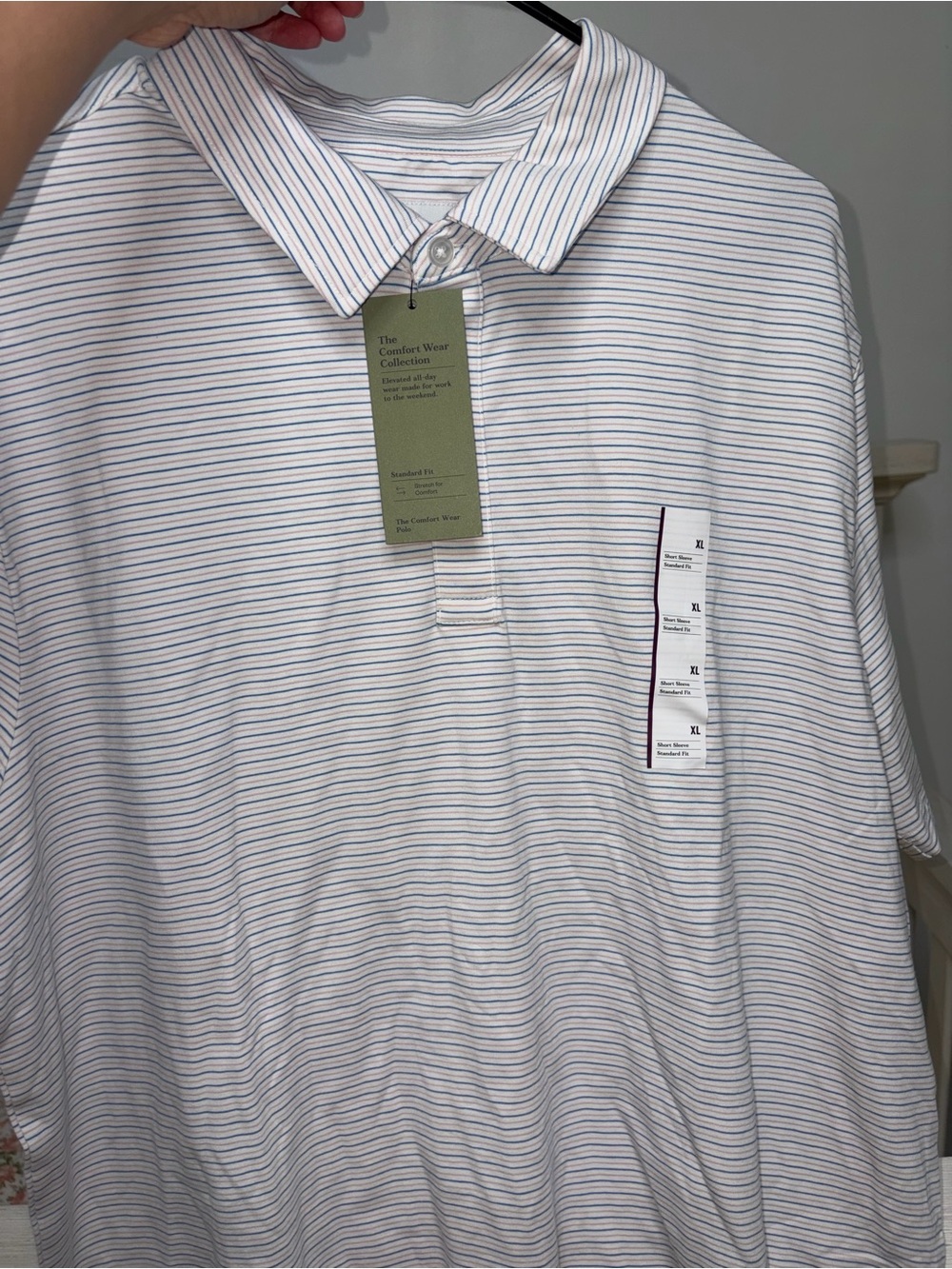 Goodfellow & Co White Polo with Thin Blue Stripes